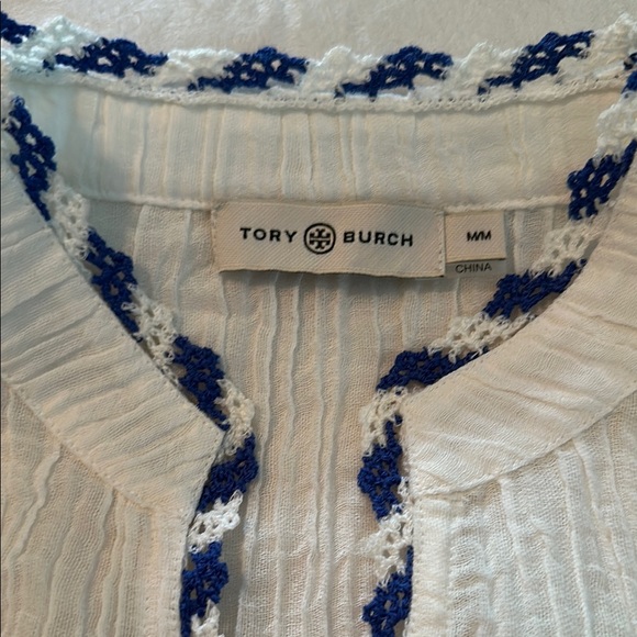 Tory Burch White Gauze Beach Top Blue Crochet Trim Size M NWOT - Picture 9 of 9